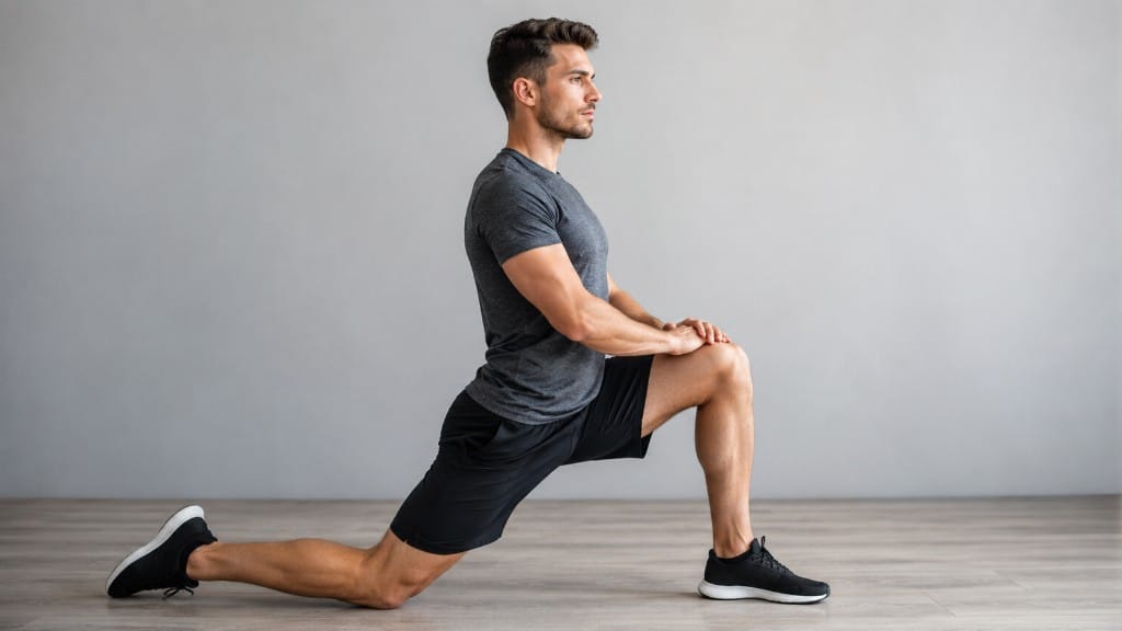 A deep kneeling hip-flexor stretch for the back leg of a front split.