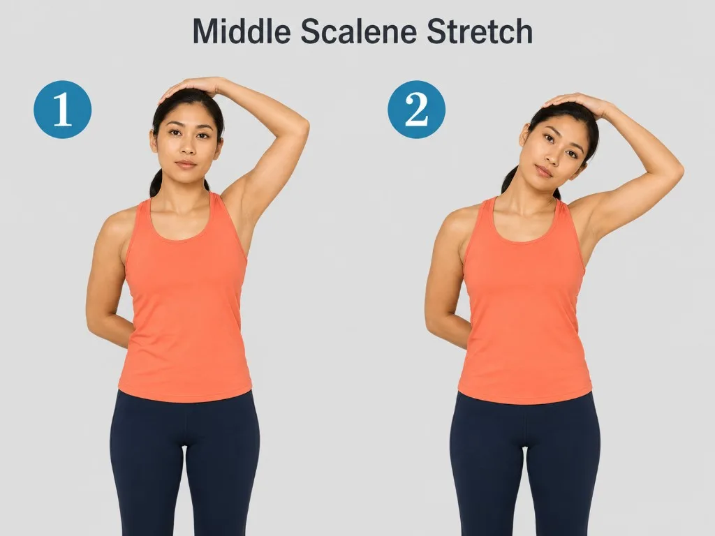 Middle scalene stretch — an ear-to-shoulder side-neck stretch.