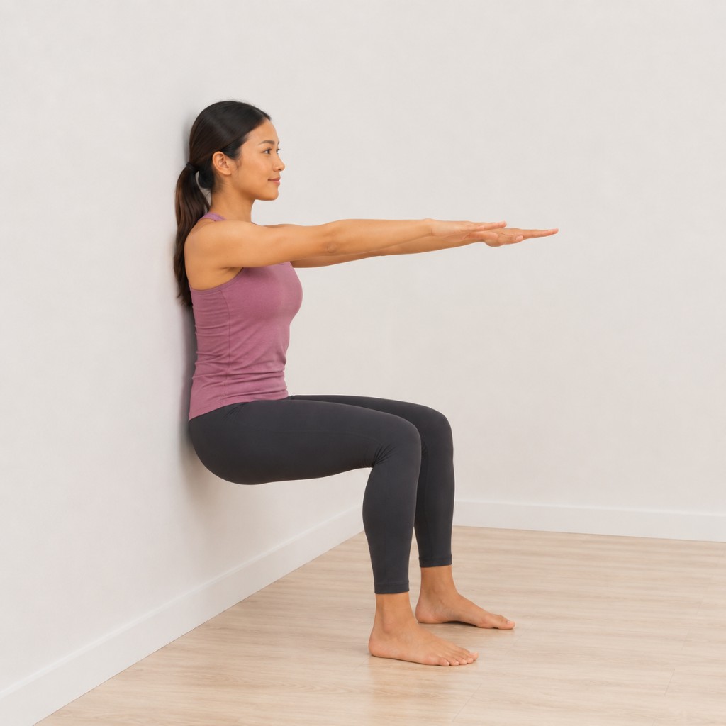 Isometric Wall Sit — start/setup and end/loaded positions