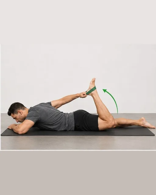 Prone Strap-Assisted Rectus Femoris Stretch — view 2 of 2