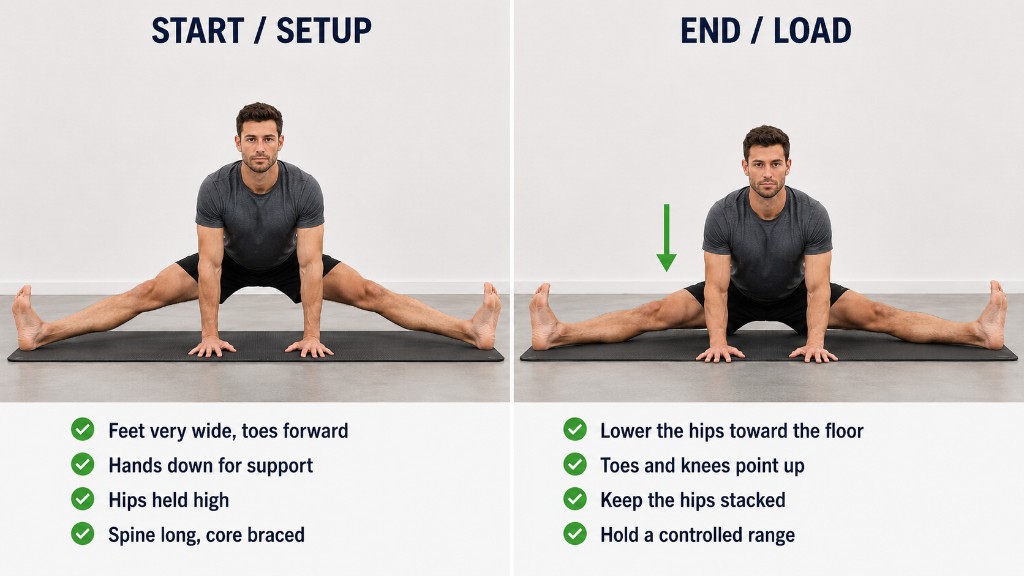 Side-Split Isometric Hold β start/setup and end/loaded positions