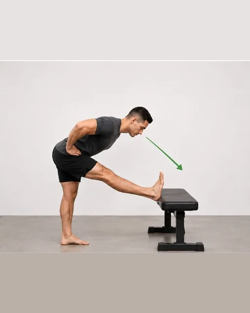 Standing Elevated Hamstring Stretch (Contract-Relax) — view 2 of 2