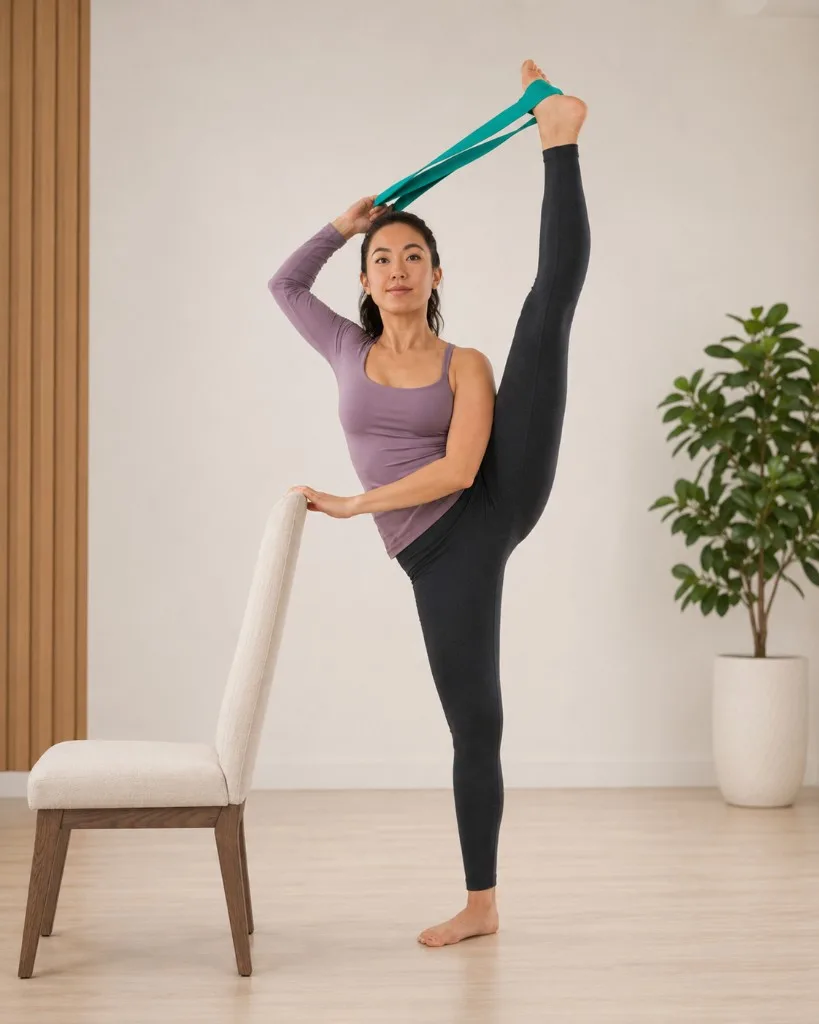 Forward-facing front split reach.